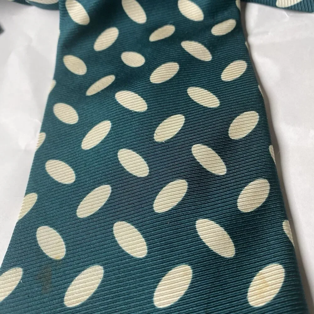 JOS. A. BANK Executive Men Silk Necktie Designer Geometric Oval Dots Green USA